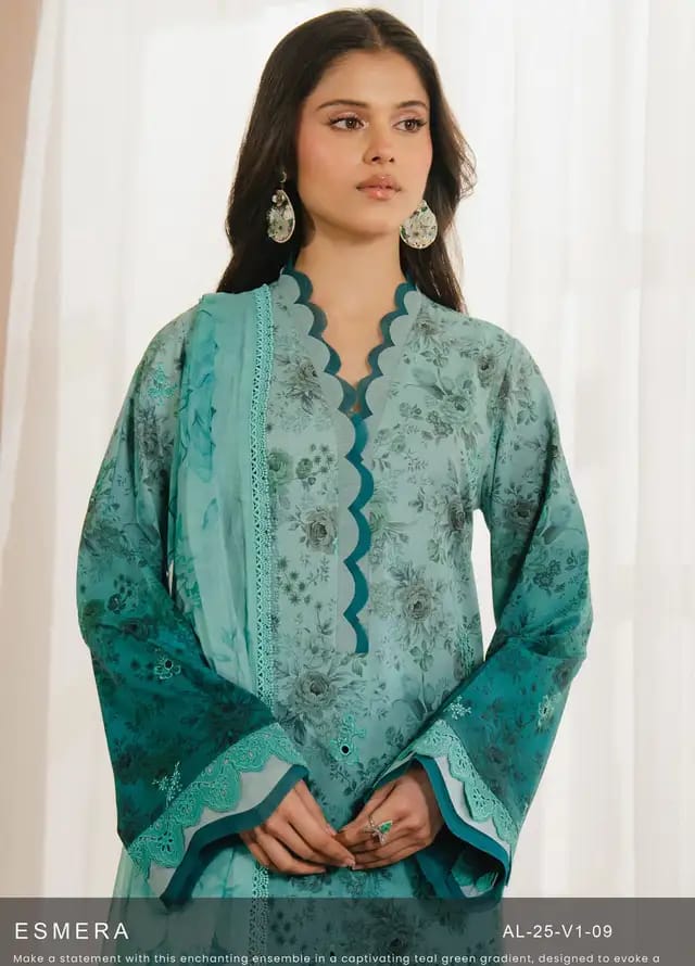 Afrozeh | Aqua Green Tie & Die - Lawn Chikankari Collection