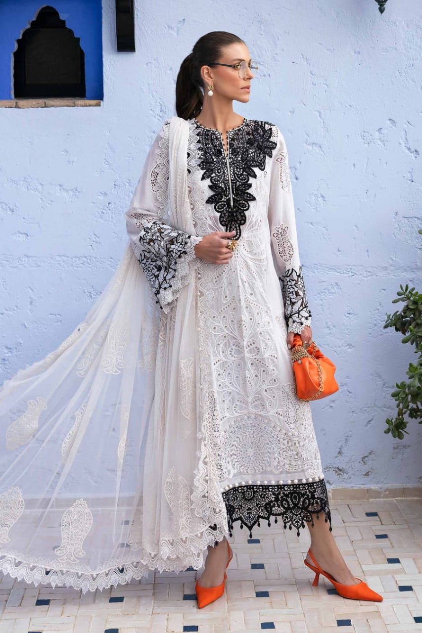 Maria B D-2505-A |Black & White - Luxury Lawn Chikan kari Collection 2025     