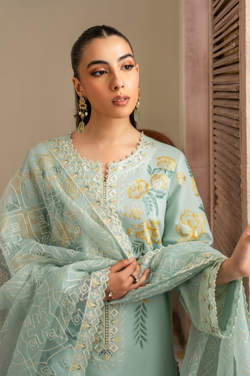 Maryum & Maria | Pista Green - Luxury Lawn Chikankari Collection