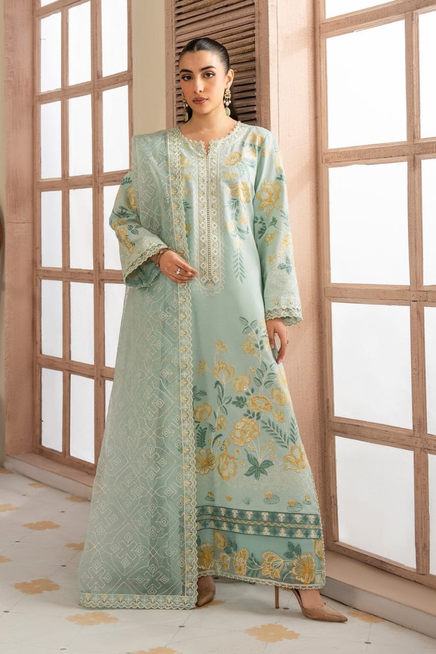 Maryum & Maria | Pista Green - Luxury Lawn Chikankari Collection