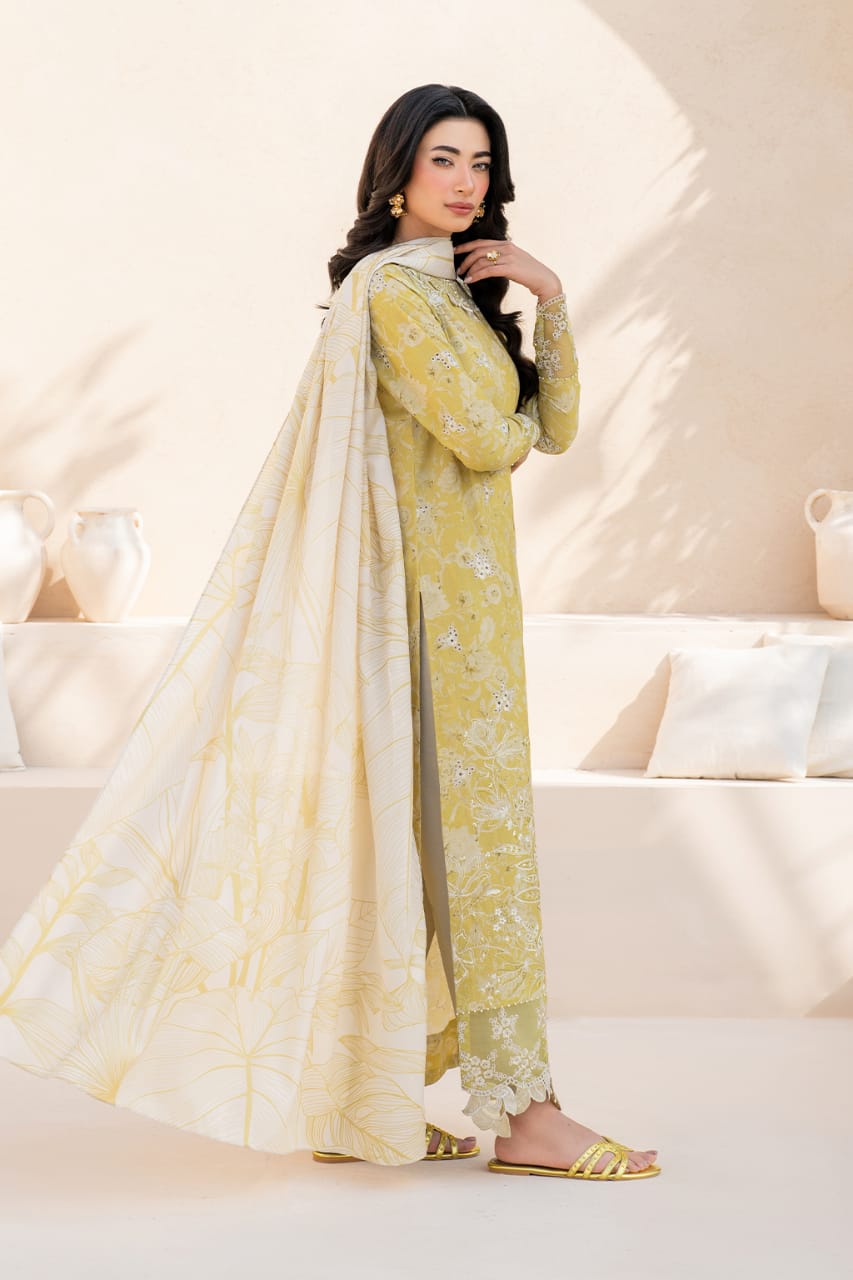 Iznik - Mehndi Green | Printed Lawn With Chikankari Embroidered Collection