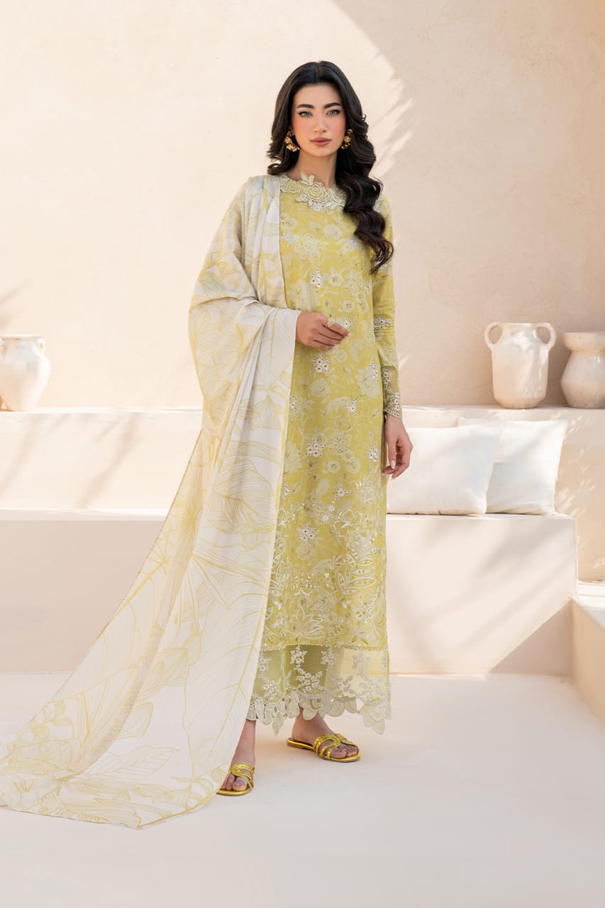 Iznik - Mehndi Green | Printed Lawn With Chikankari Embroidered Collection