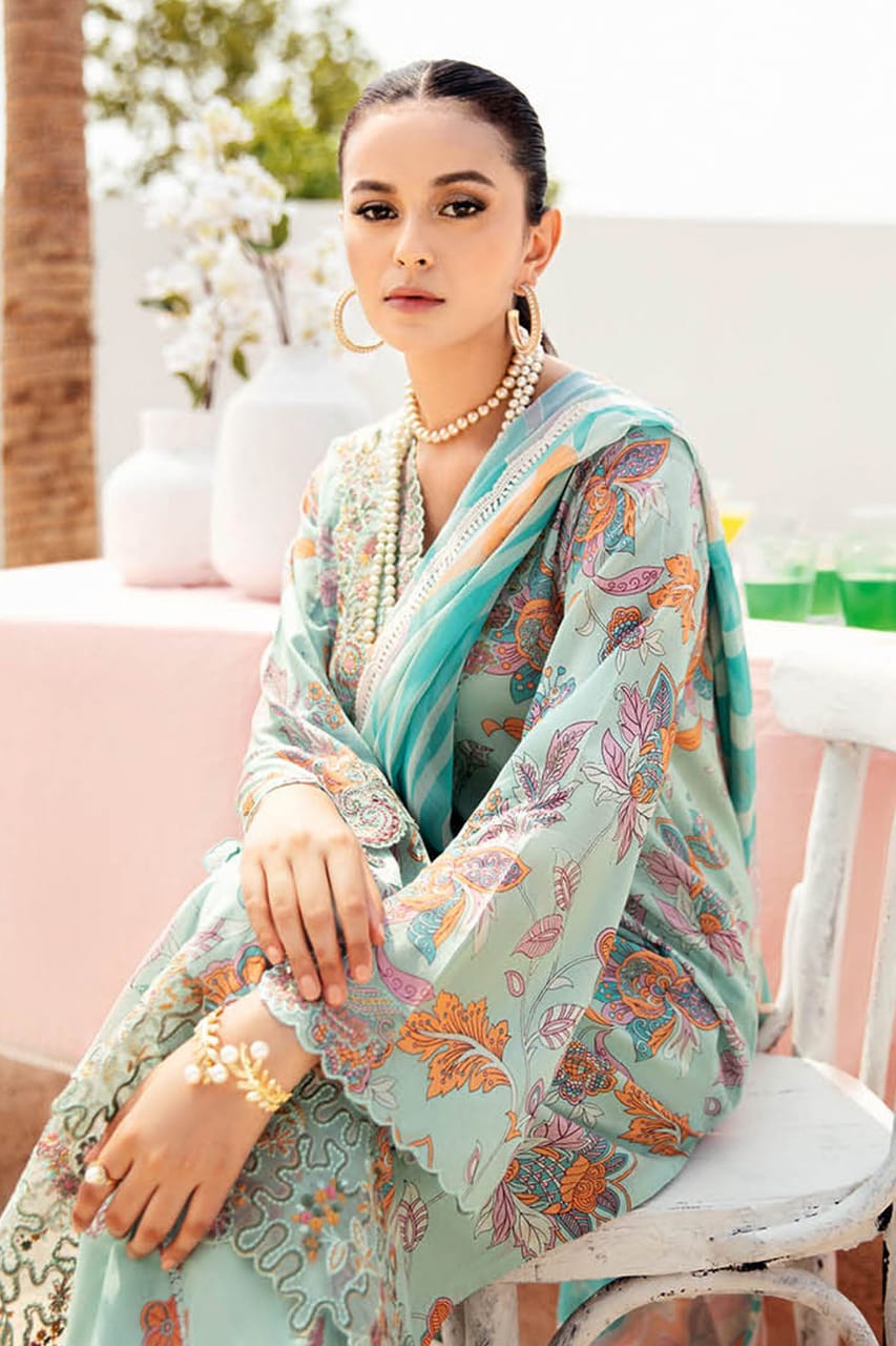 Ramsha Khan | Aqua Green - Lawn Chiffon Dupatta Collection