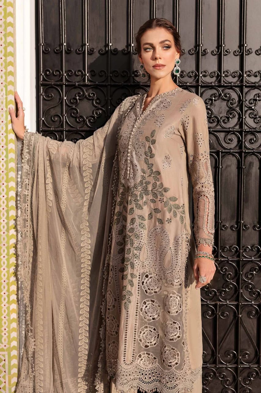 Maria B | Skin Brown - Luxury Lawn Chikankari Eid Collection Latest Volume 2025