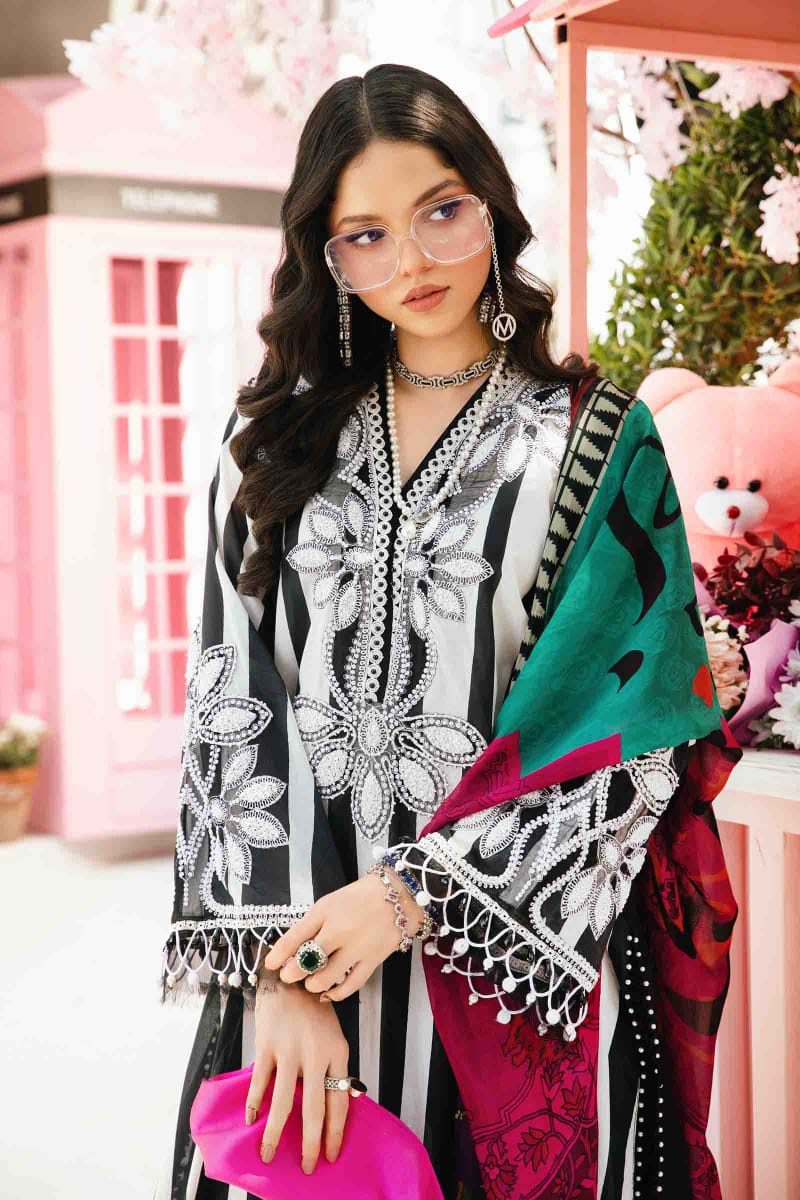 Maria B M-Print MPT-2609-B | Black & White Stripe  -  Lawn With Chiffon Dupatta Collection