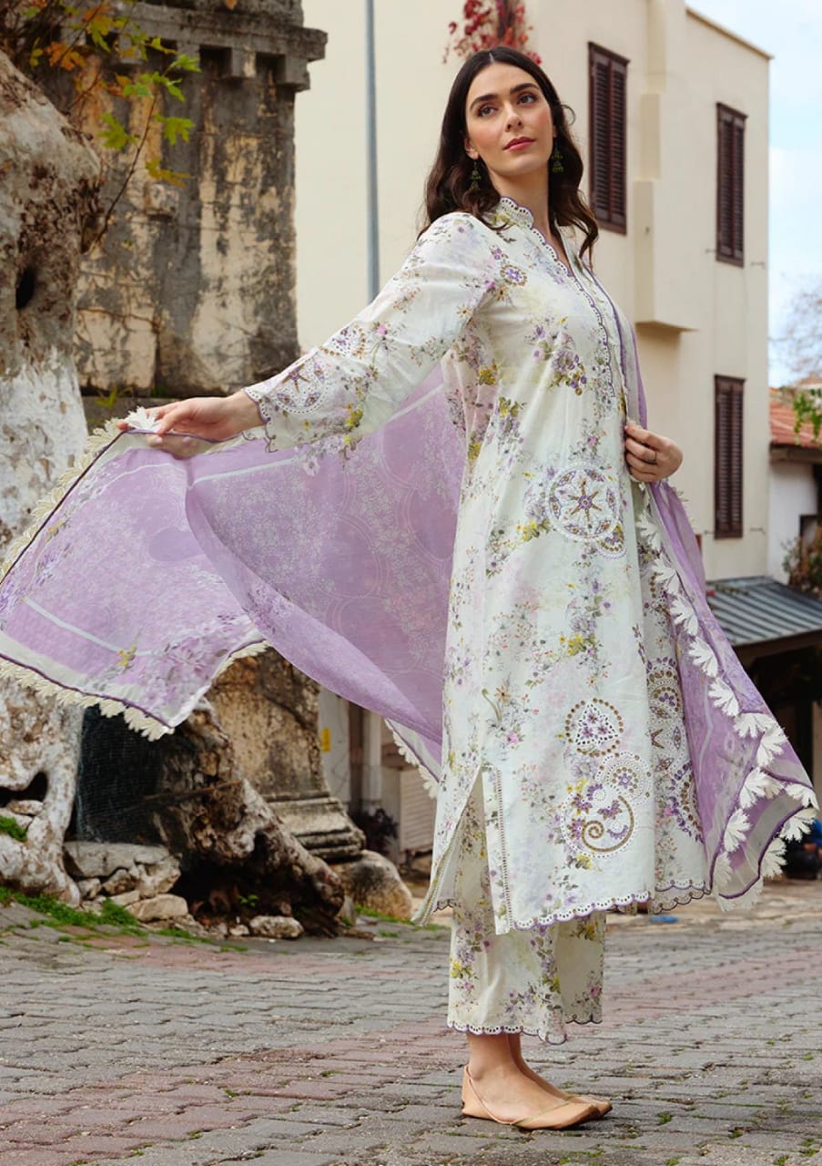 Image | Multi - Digital Printed Embroidered Lawn With Silk Dupatta