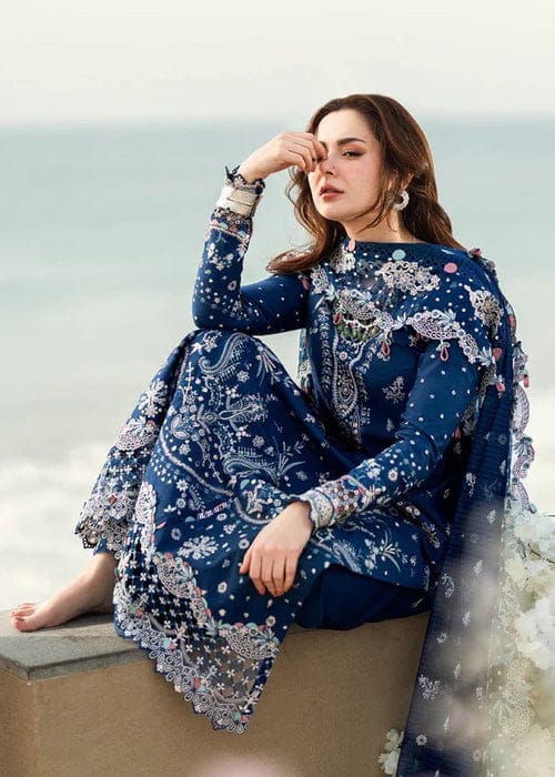 Qalamkar FK-05 Aurora | Blue - Lawn Chikankari Collection