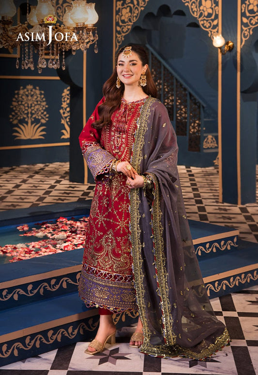 Asim Jofa | Maroon Grey - Semi Pure Chiffon Collection