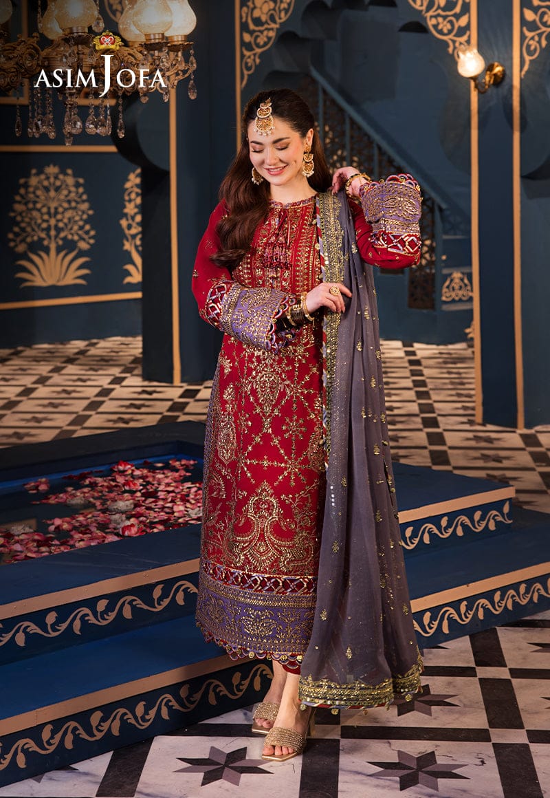 Asim Jofa | Maroon Grey - Semi Pure Chiffon Collection