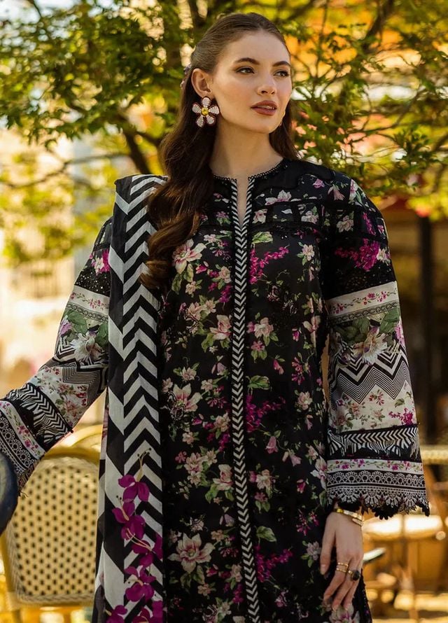 Elaf EL-05-BELLEZE-25 | Black - Lawn Chiffon Dupatta Collection