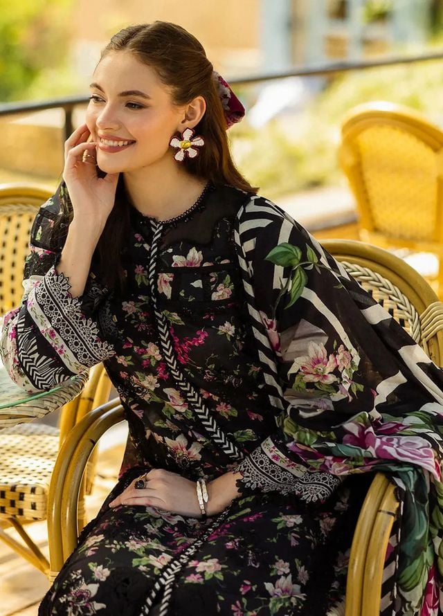 Elaf EL-05-BELLEZE-25 | Black - Lawn Chiffon Dupatta Collection