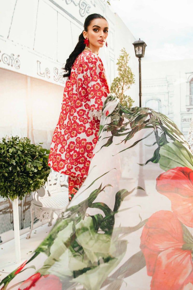 Maria B MPrint MPT-2606-B | Red & White (flower)- Lawn With Chiffon Dupatta Collection