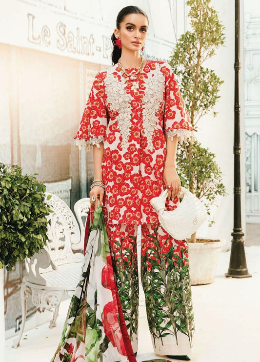 Maria B MPrint MPT-2606-B | Red & White (flower)- Lawn With Chiffon Dupatta Collection