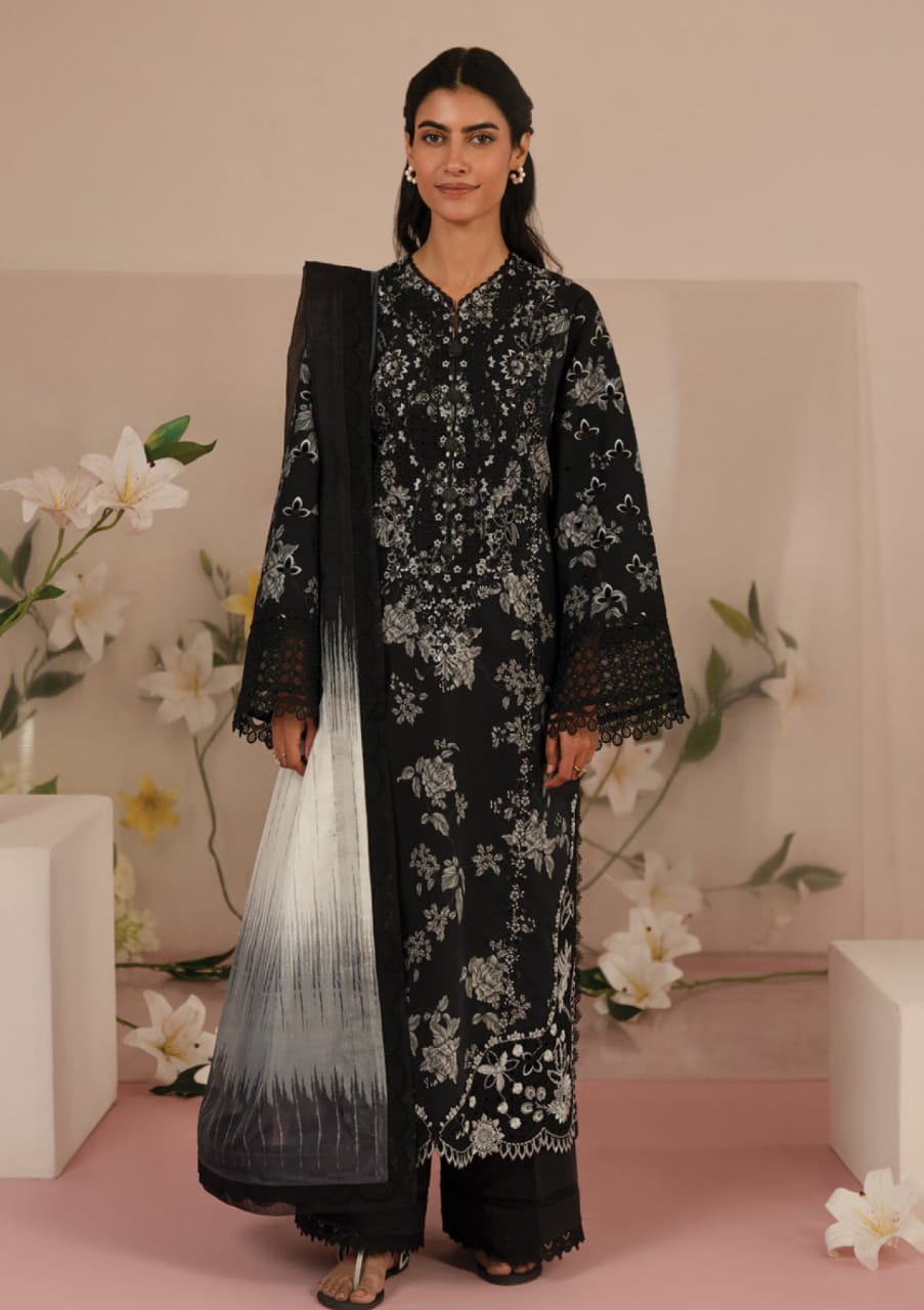 Afrozeh Lupine | Black - Lawn Collection 2025