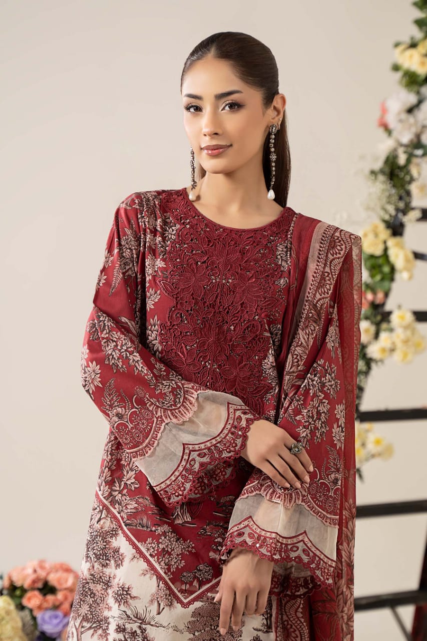 Maria B MPT-2608-A | Off White & Maroon - Lawn Collection