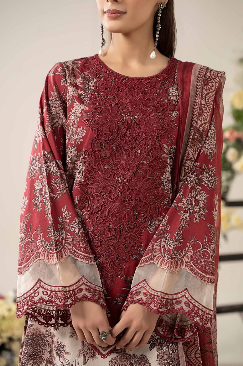 Maria B MPT-2608-A | Off White & Maroon - Lawn Collection
