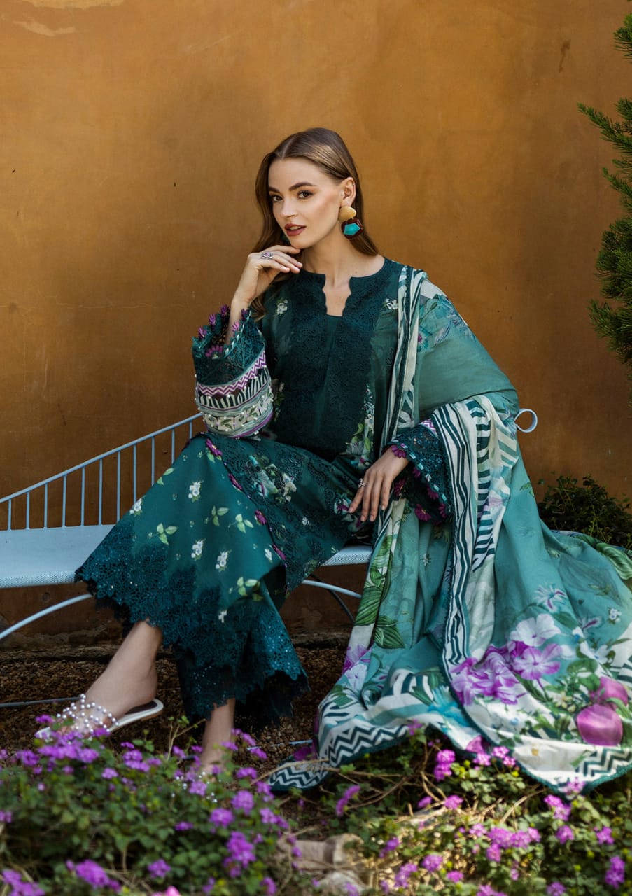 Elaf Premium Jade Embrace ELK-07B | Green - Lawn Chikankari Collection