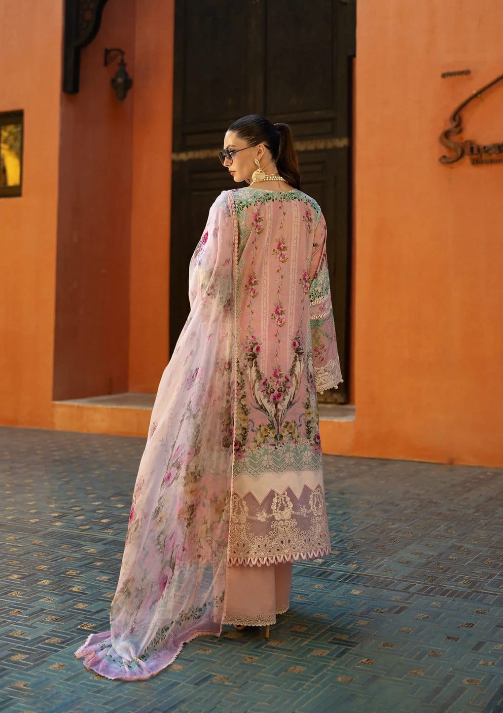 Elaf Premium Pink Petal ETS-01B | Peach - Printed Chikankari Collection