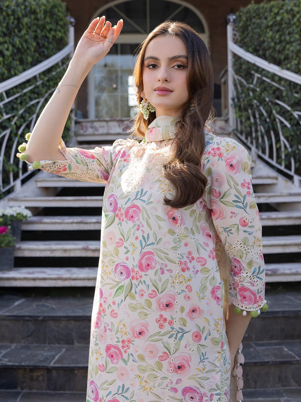 Crimson  | Off White Cream Multi  - Printed Lawn Chikankari Collection