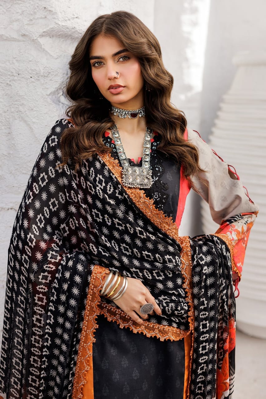 Charizma Rangoli CRO5-01 | Black - Lawn & Chiffon Dupatta Collection