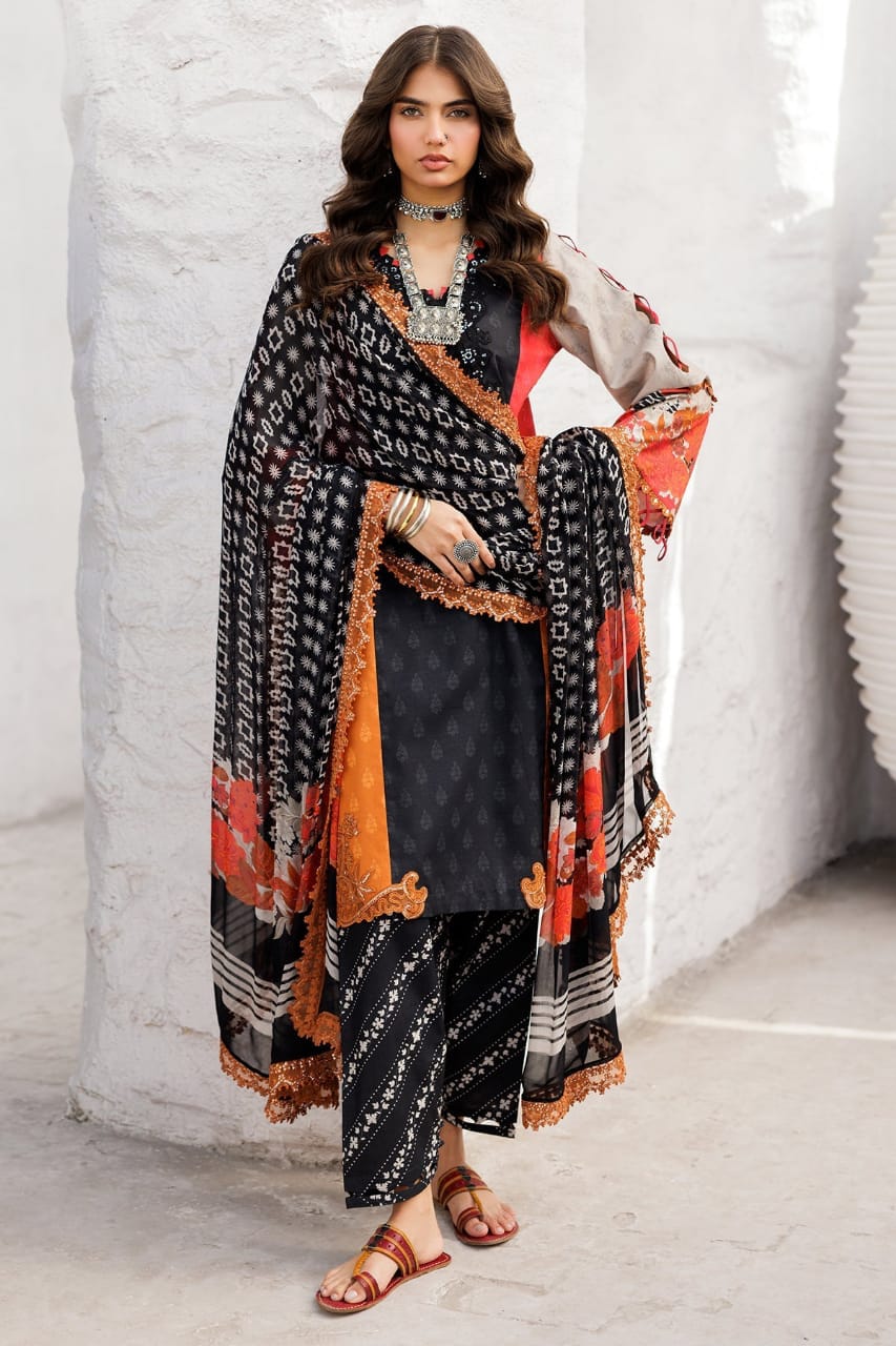 Charizma Rangoli CRO5-01 | Black - Lawn & Chiffon Dupatta Collection