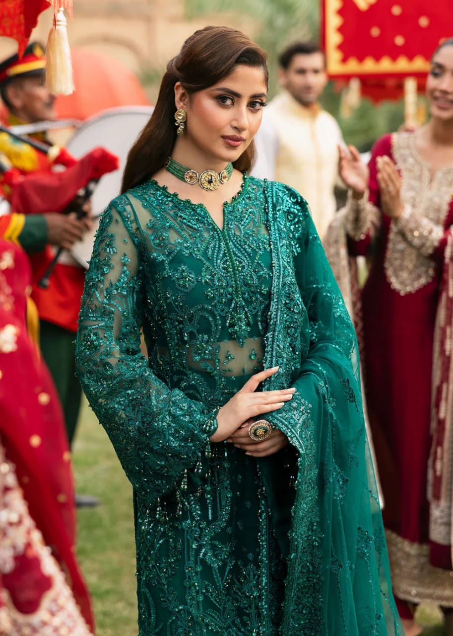 Kanwal Malik | Bottle Green - Formal Net Collection  Emarlad Wear