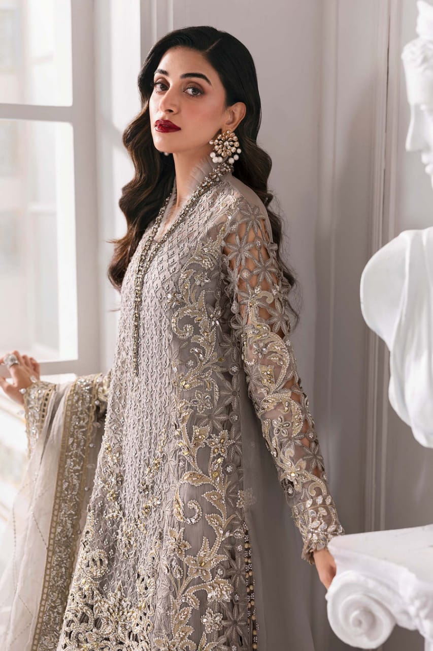 Maria B BD-3006 | Steel Grey - Chiffon Collection