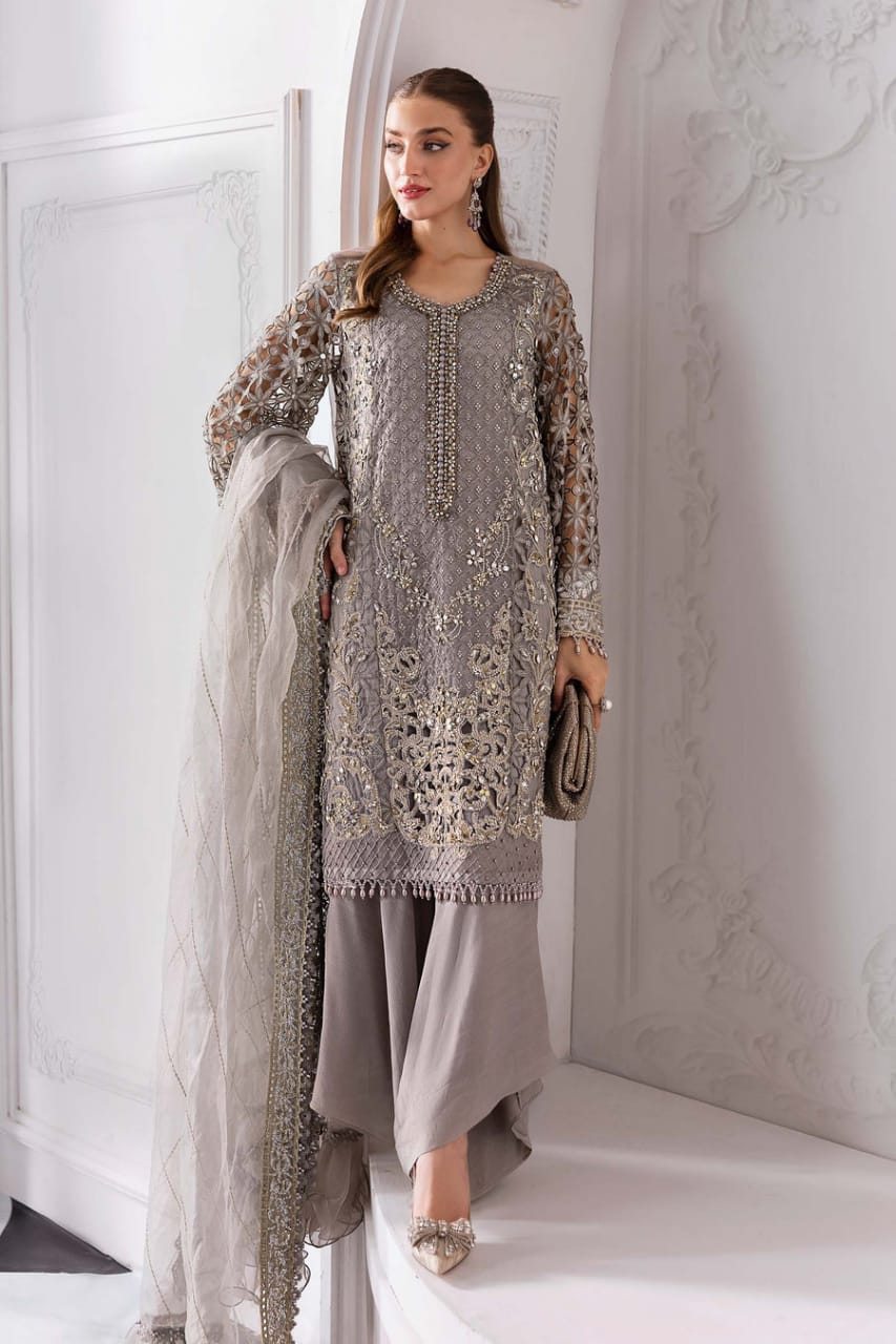 Maria B BD-3006 | Steel Grey - Chiffon Collection