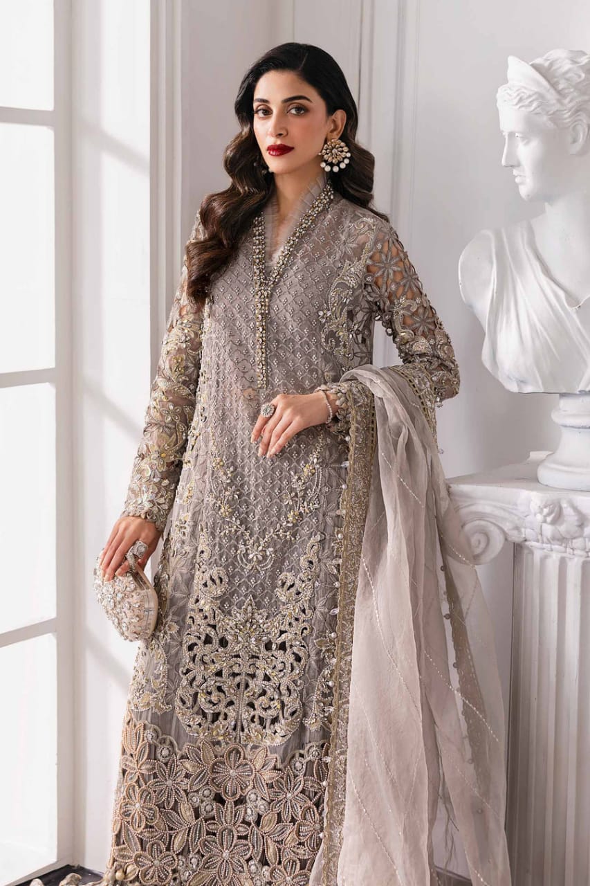 Maria B BD-3006 | Steel Grey - Chiffon Collection