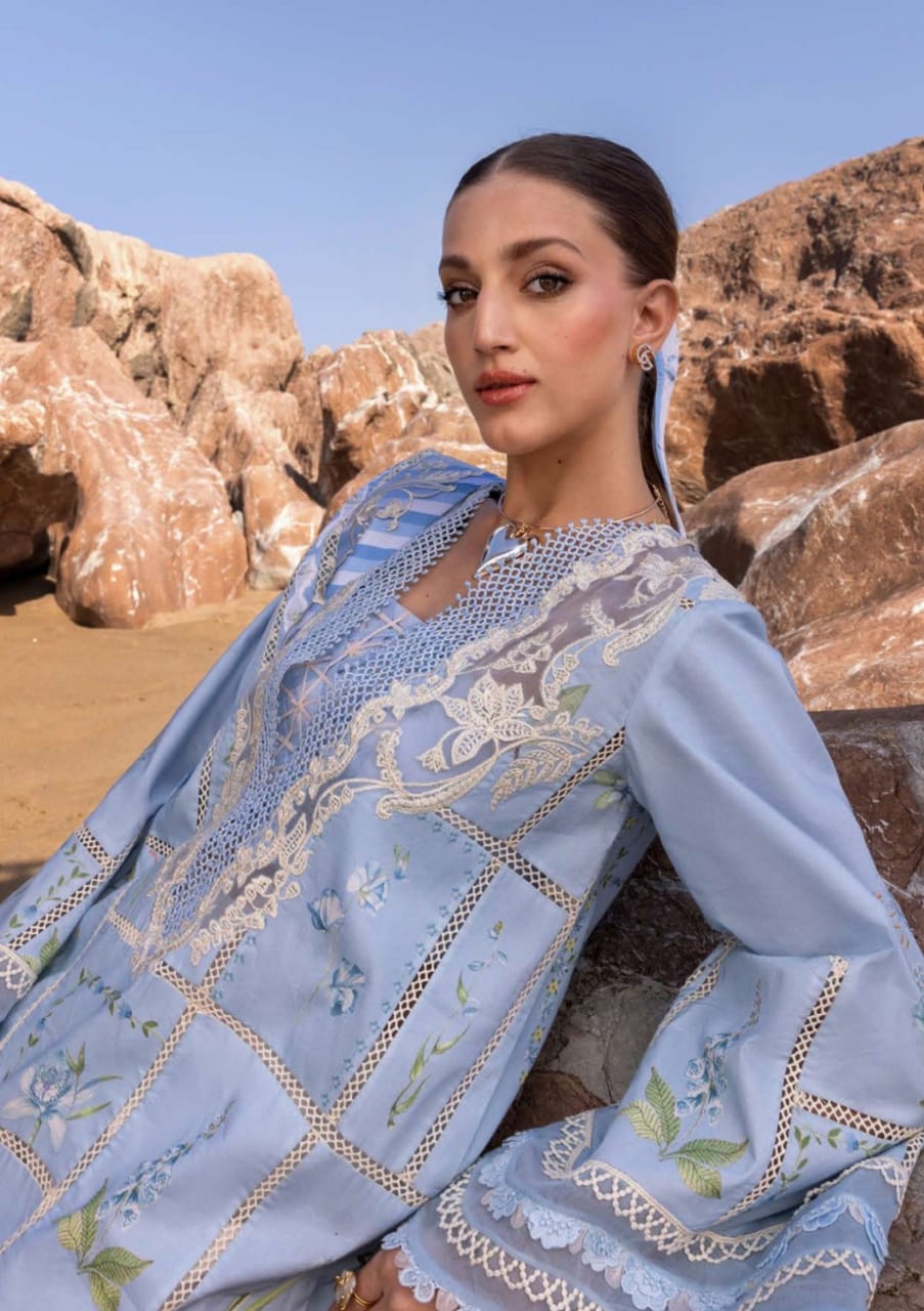 Crimson | Sky blue - Luxury Lawn Collection