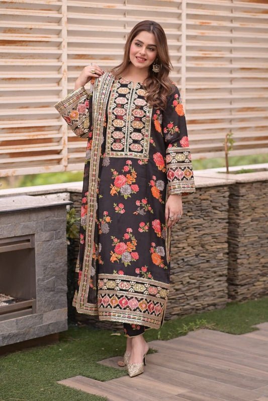 Aneelas | Black  - Silk Embroidered Collection