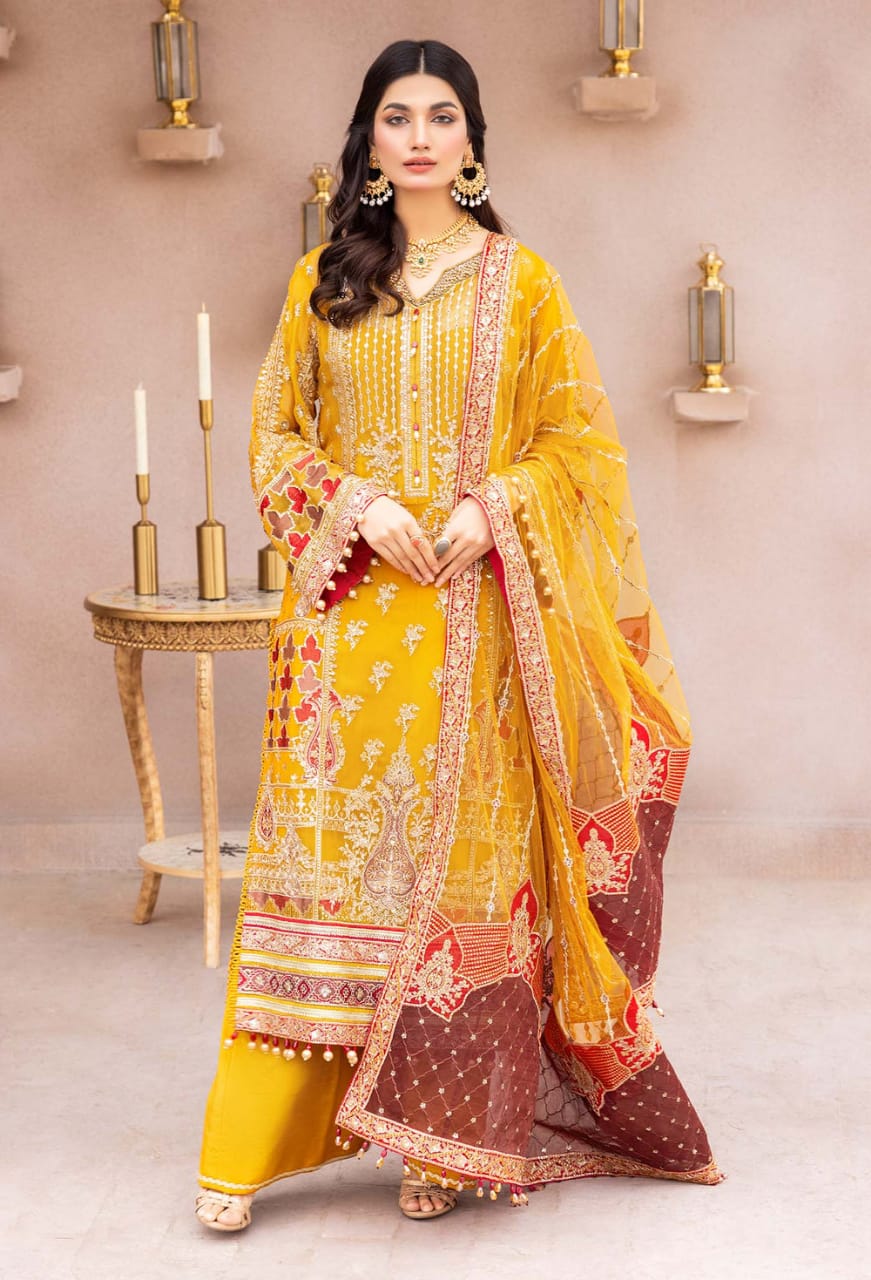 Adan Libas | Yellow - Fancy Organza Embroidered Collection