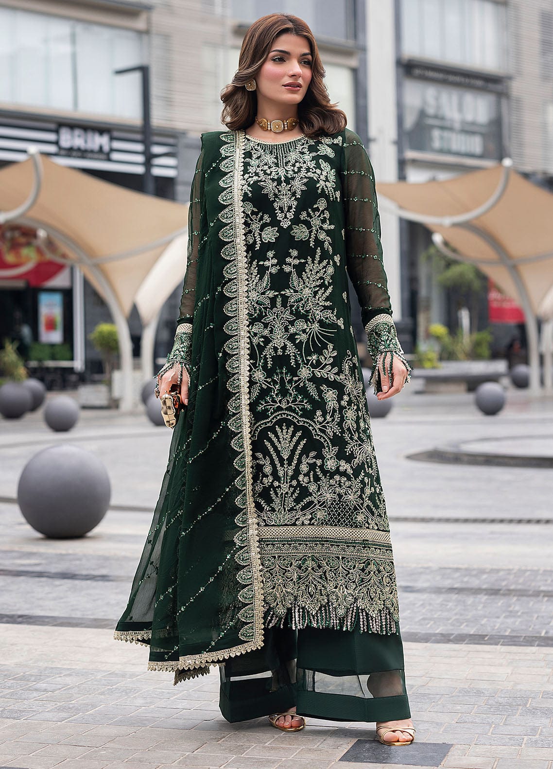 Ramsha | Dark Green - Chiffon Collection