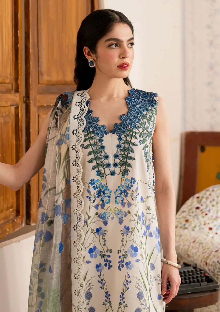 Asifa & Nabeel | White & Blue - Luxury Lawn Collection