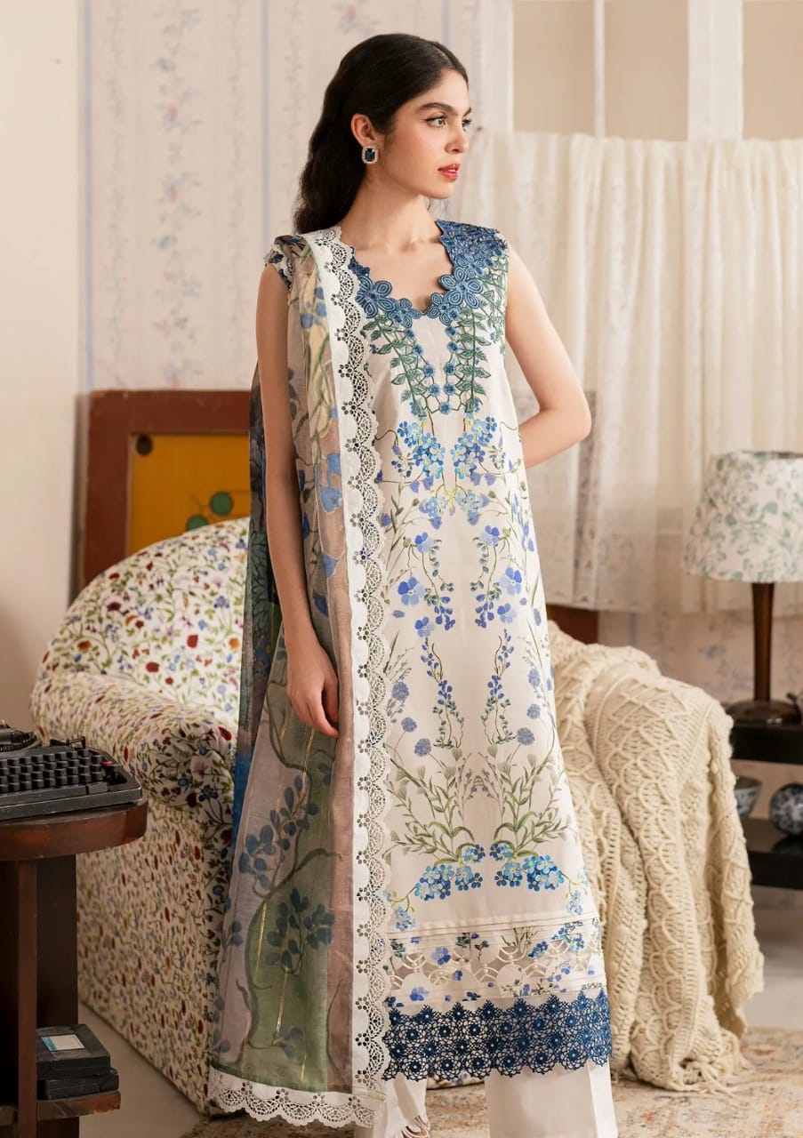 Asifa & Nabeel | White & Blue - Luxury Lawn Collection