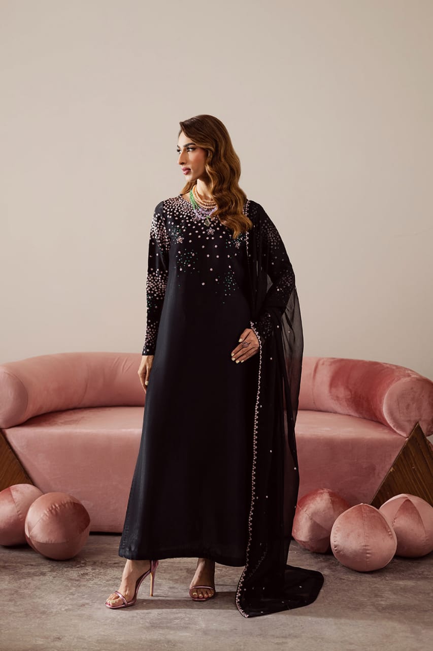 Vaniya | Black - Embroidered Velvet Collection