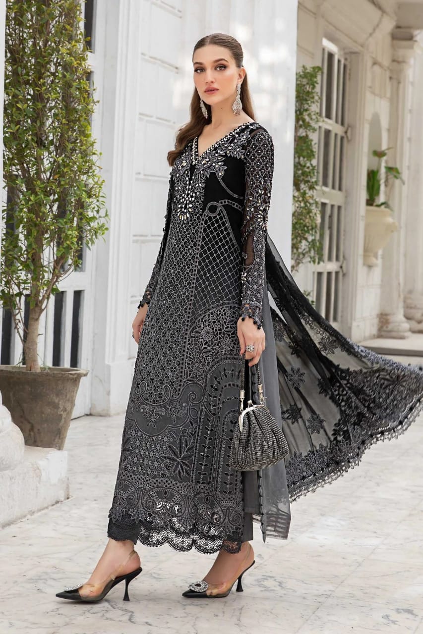 maria b black chiffon dress Eid Maria B Saree Online MARIA B Black SAREE CHIFFON LATEST EID COLLECTION