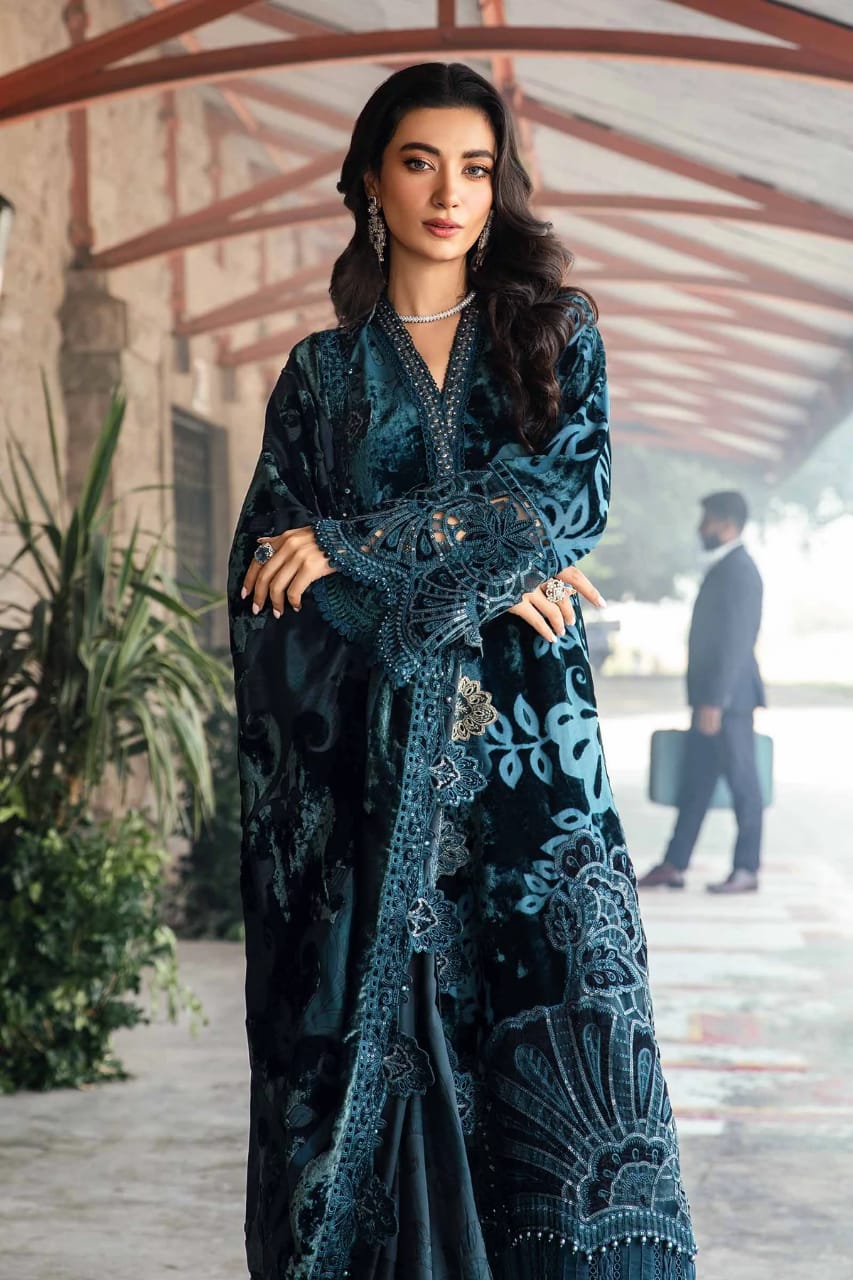 Maria B DL-1203 | Teal - Velvet Palachi Collection