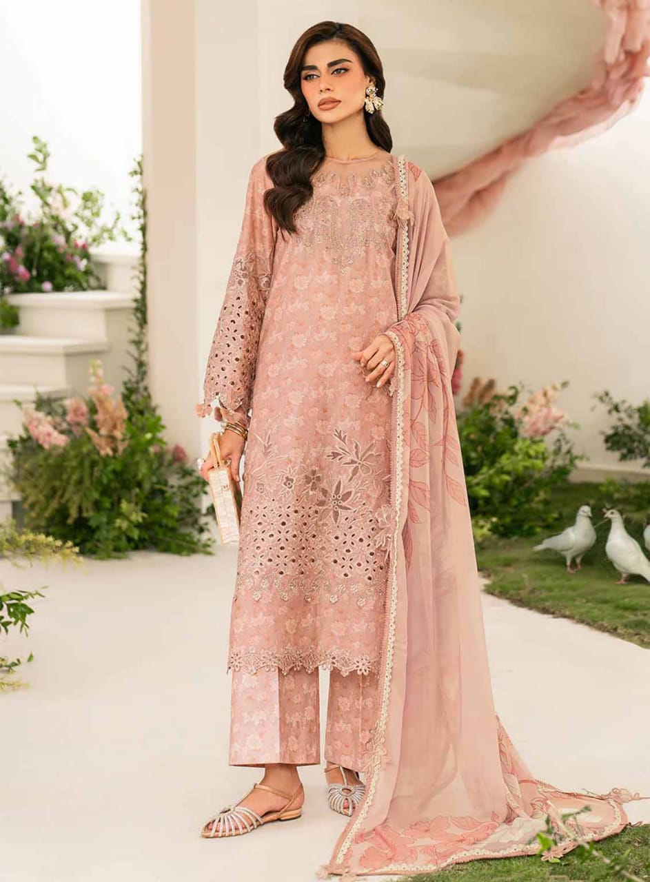 Iznik | Peach - Lawn Printed Chikankari Embroidered Collection