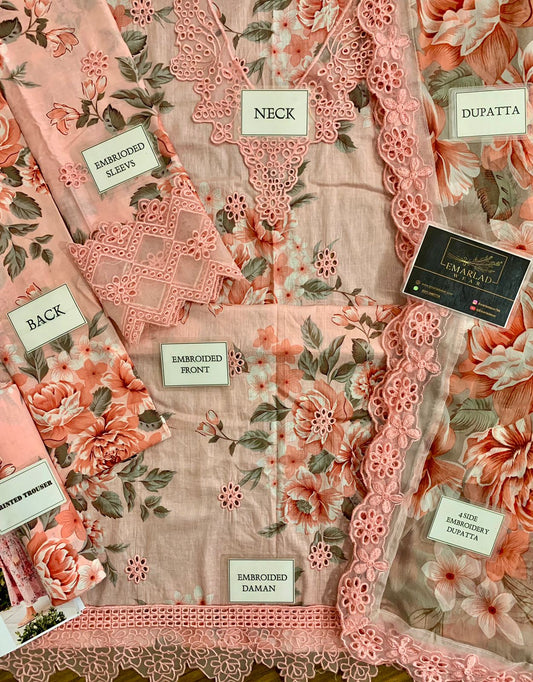 Iznik Digital Print Lawn Embroidery Chikankari New Arrival 3pc