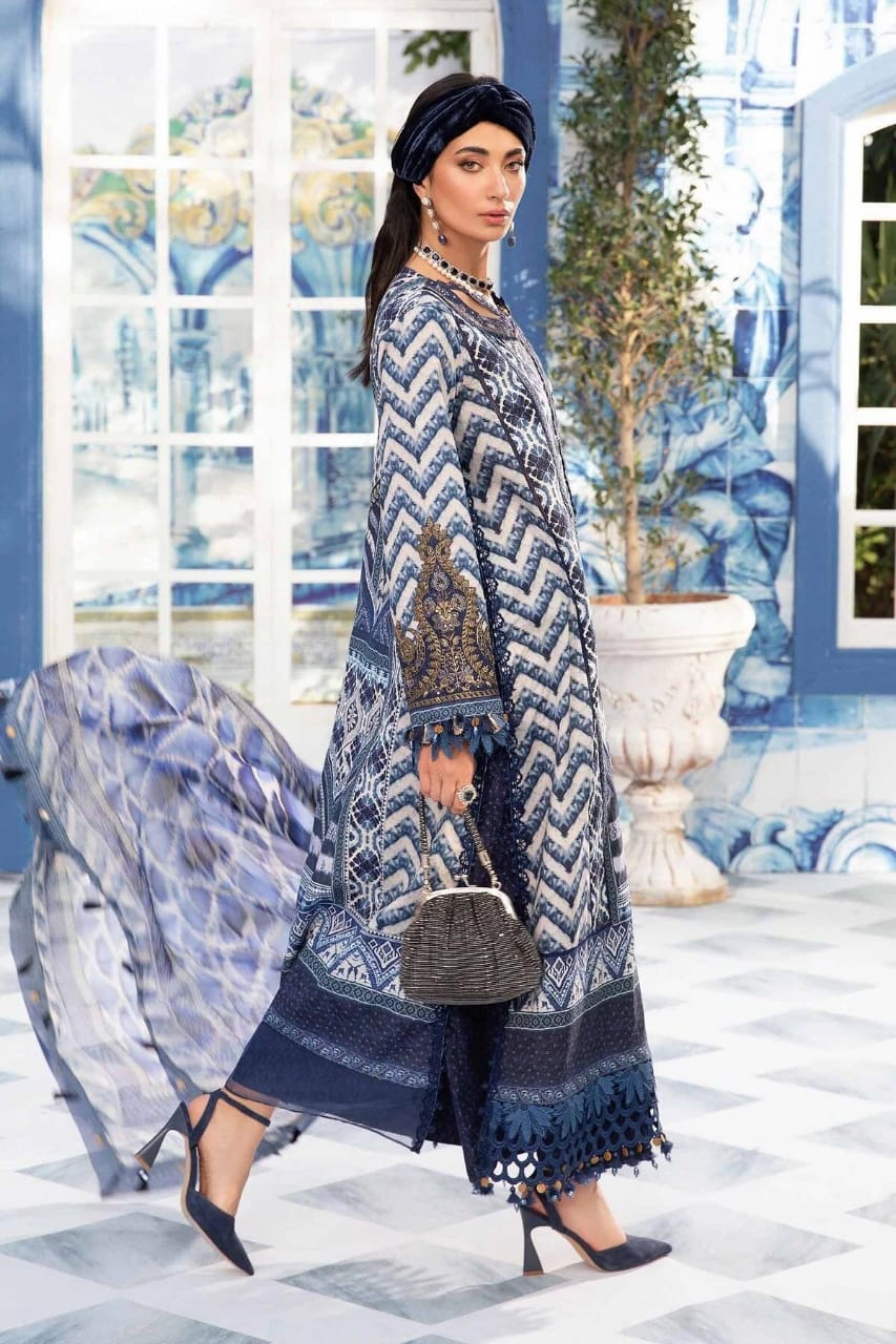 Maria B Blue Pure Lawn Digital Embroidery Dress 3pc