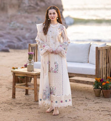 Qalamkar Off White Luxury Lawn Chikankari Embroidery Dress 3pc