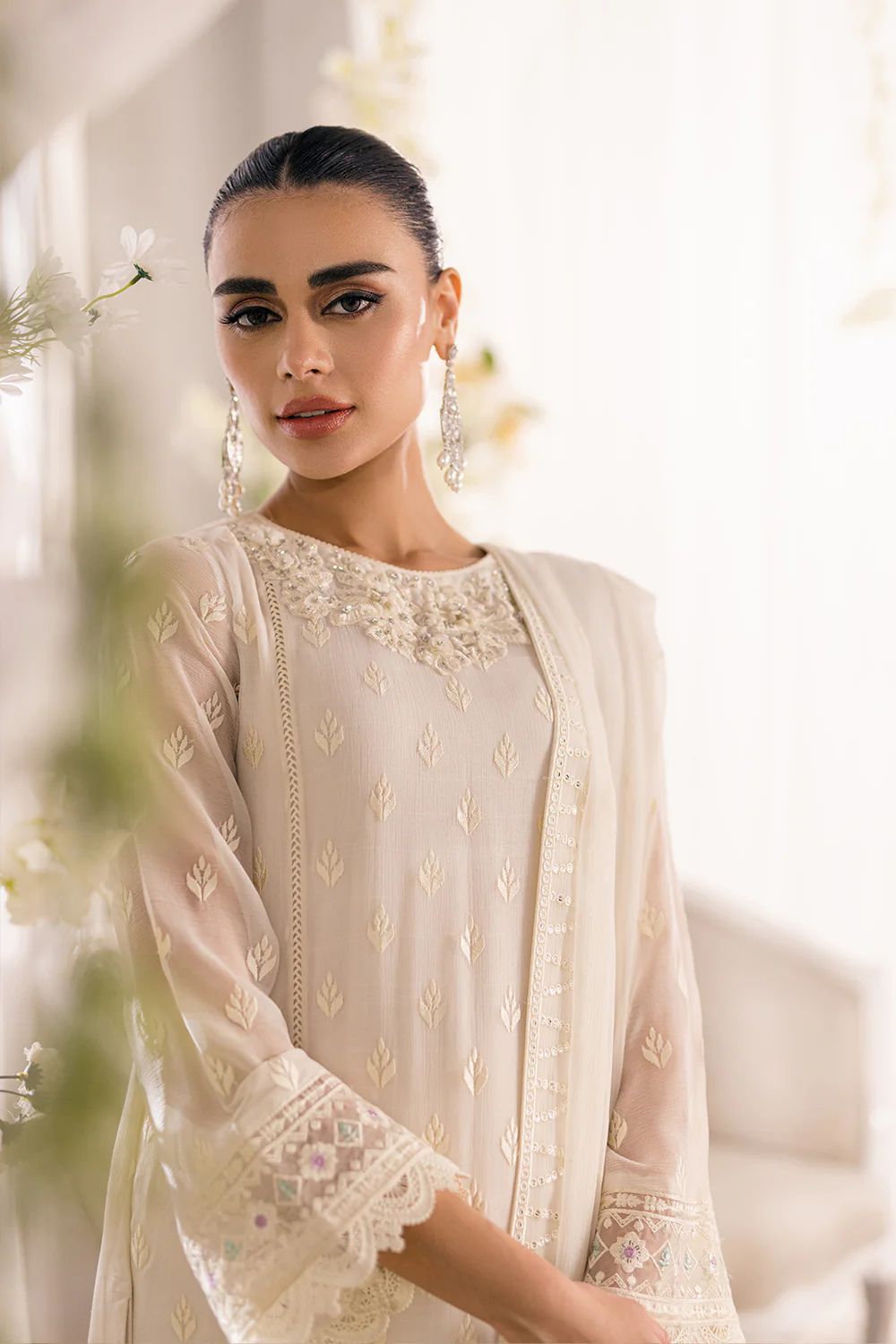 Azure Cream Formal Collection Chiffon Dress 3pc  Emarlad Wear