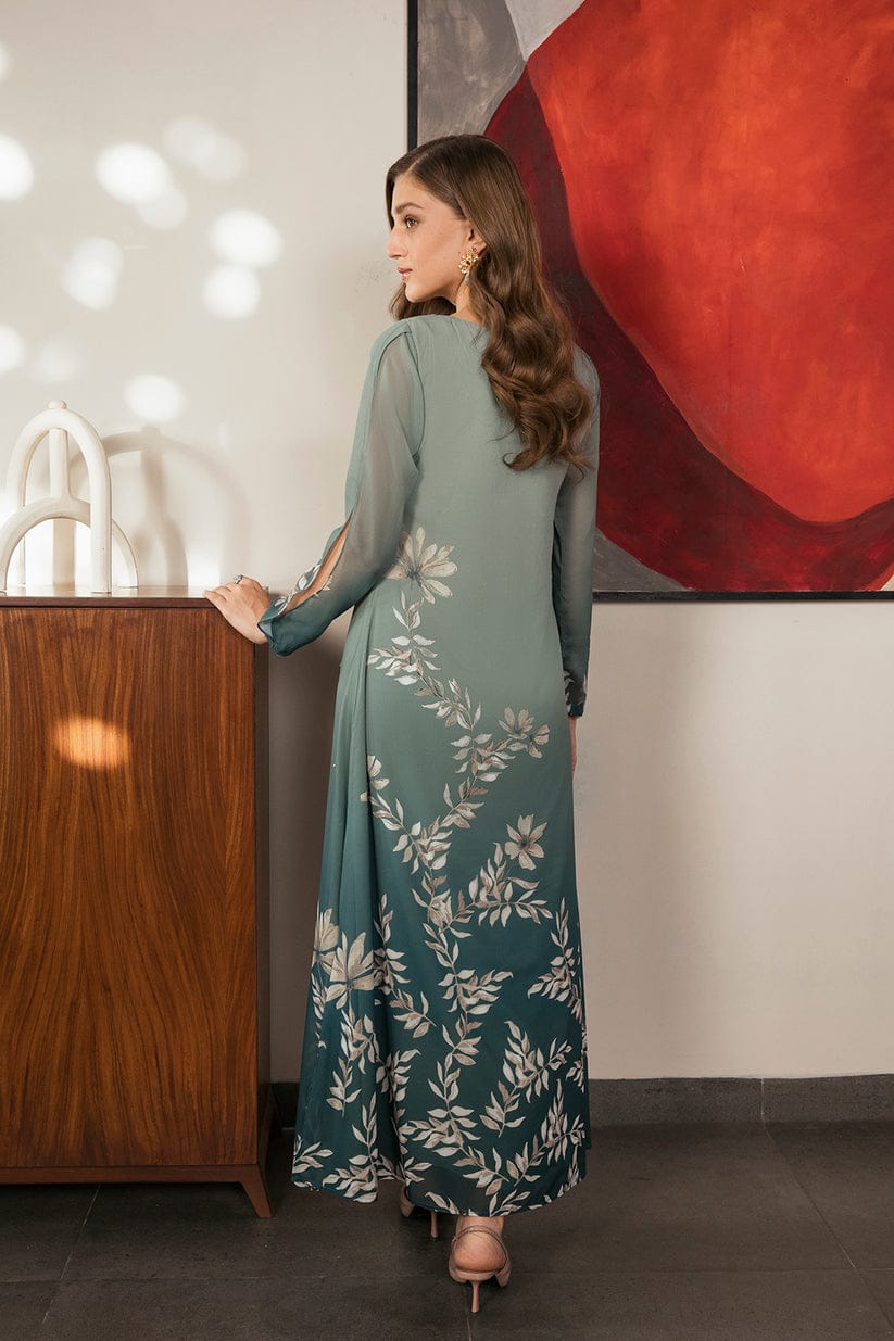 Lulusar Green tie n die Digital Silk Embroidery Dress