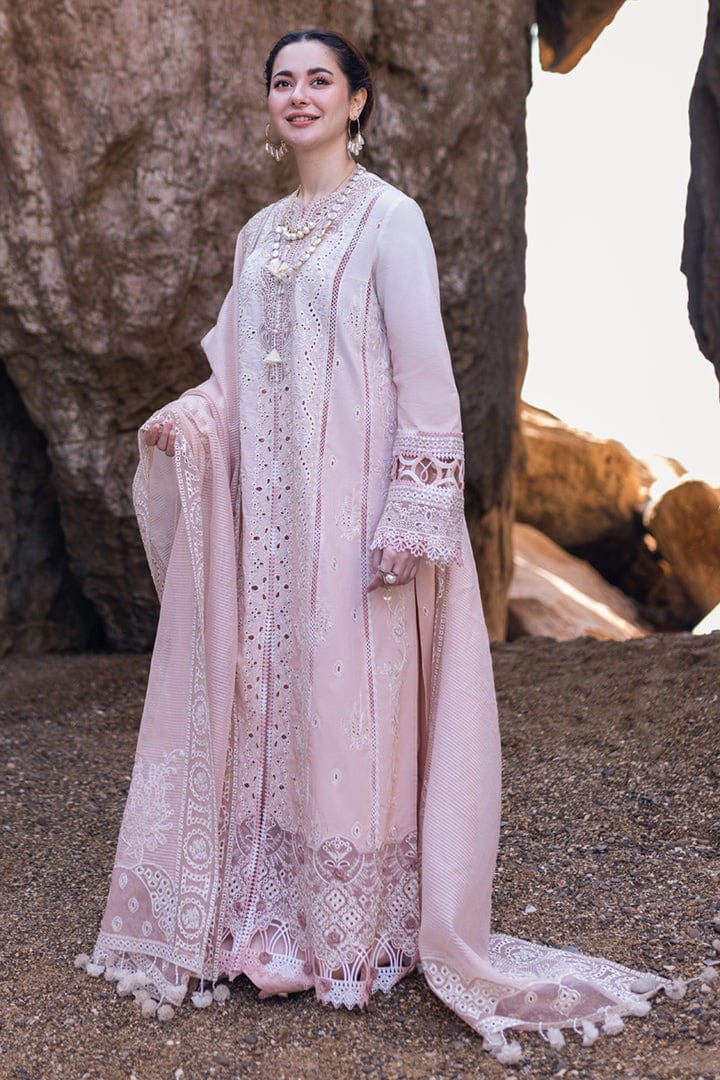 QALAMKAR PINK CHIKANKARI LAWN EMB DRESS 3PC