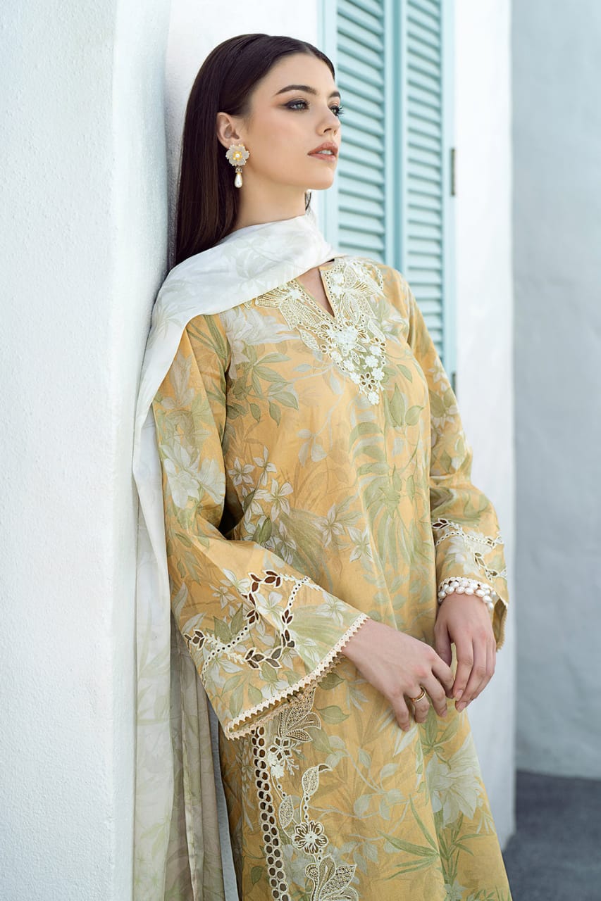 Baroque Skin Digital Print Embroidery Full Suit Print Dress
