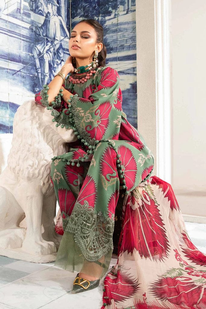 M.B African Green Print Embroidery 3pc