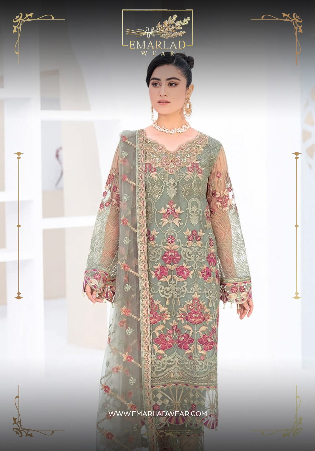Ramsha Green Full Heavy Embroidery Formal Collection Chiffon 3pc