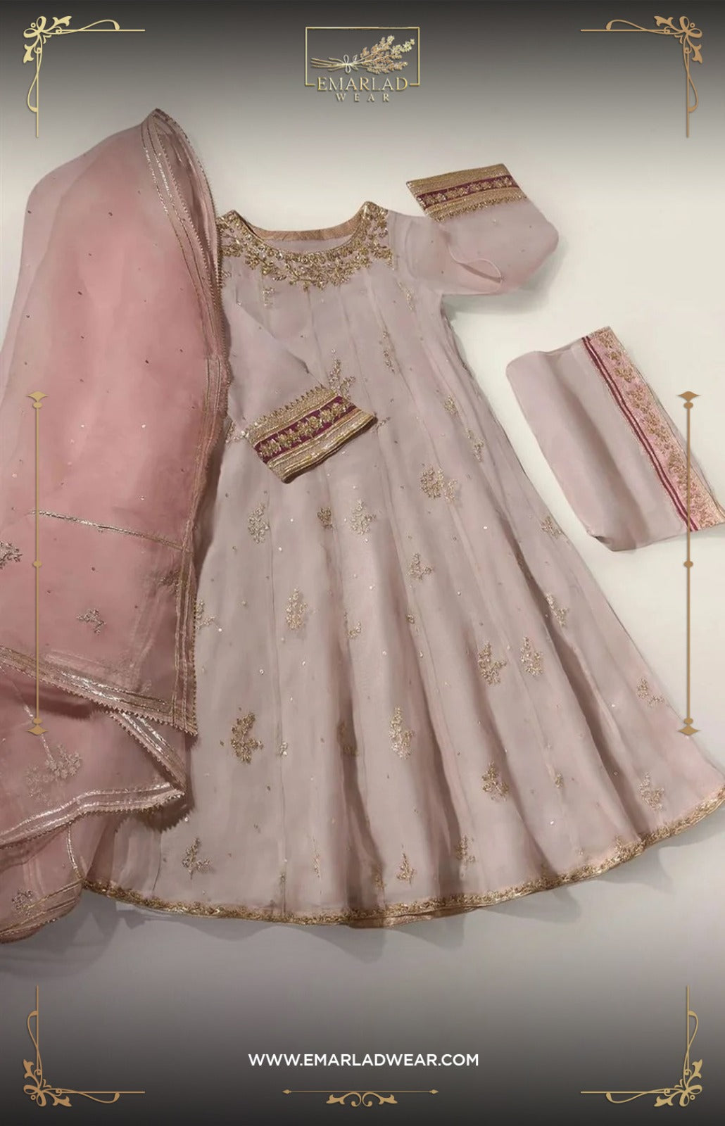 Agha Noor Light Pink Party Wear Dress Hand Work