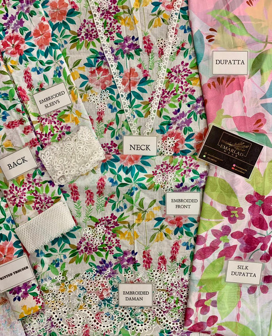 Afrozeh White multi Digital Emb New Arrival Lawn 3pc